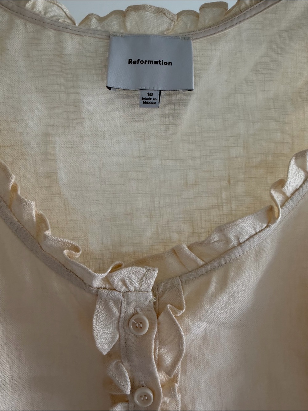 Reformation Cream Ruffle-Trim Button-Front Linen top - Picture 2 of 9